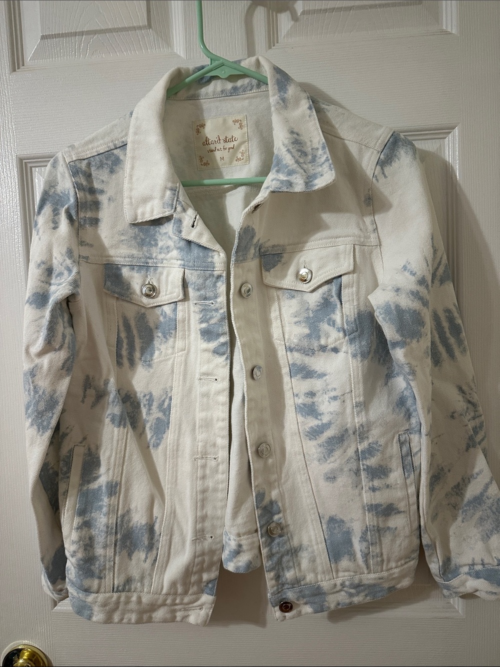 Altar'd State White & Light Blue Tie-Dye Jean Jacket